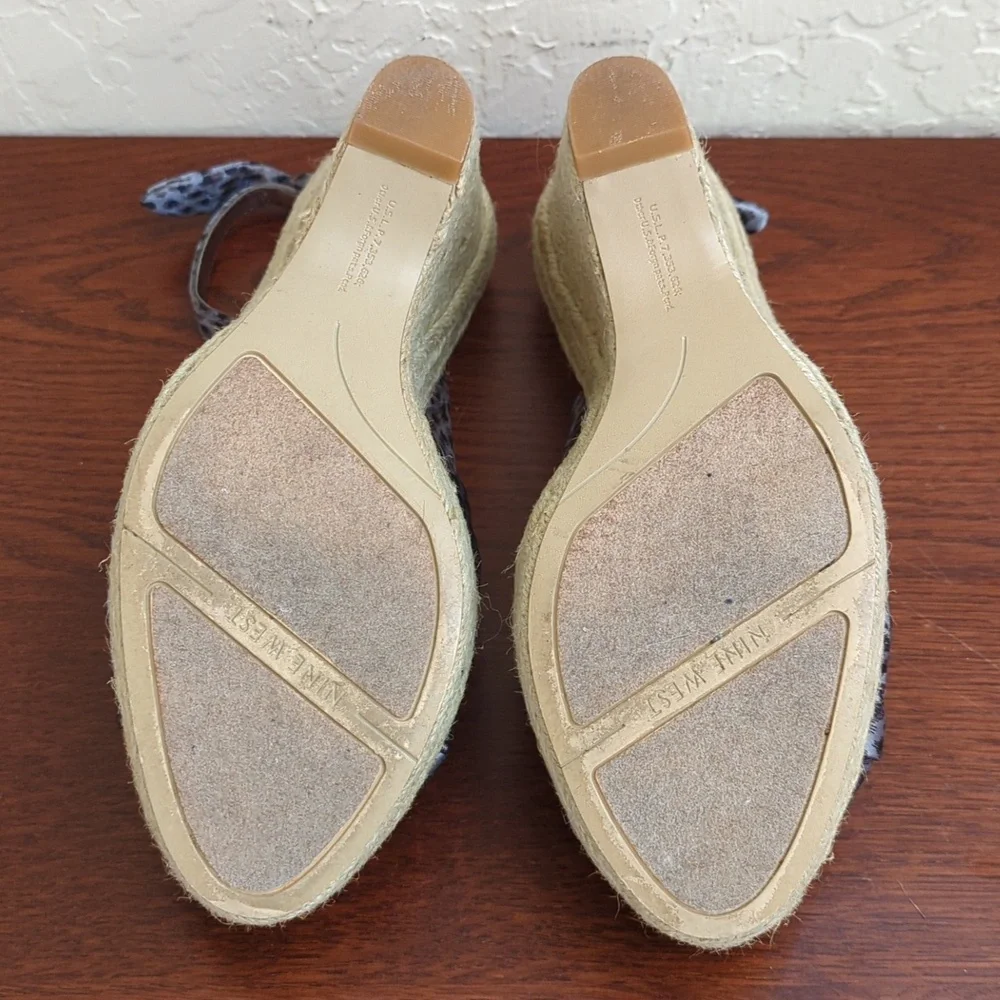 Nine West Leopard Textile Upper Knot Toe/Heel Strap Slingback Espadrilles 9.5